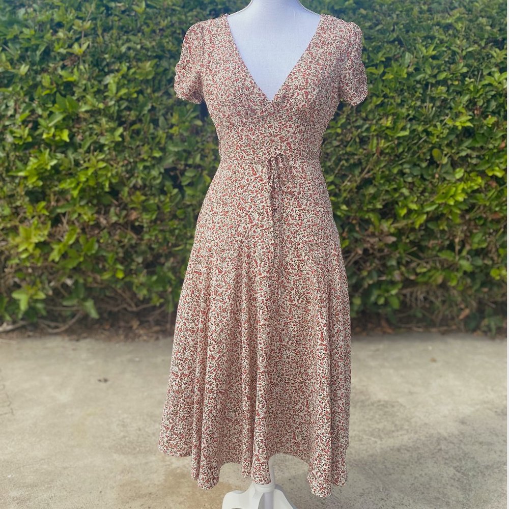 Midi Floral Dress With Bodice Detail - S